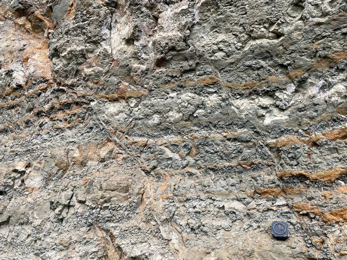Close view of disrupted thin bedding