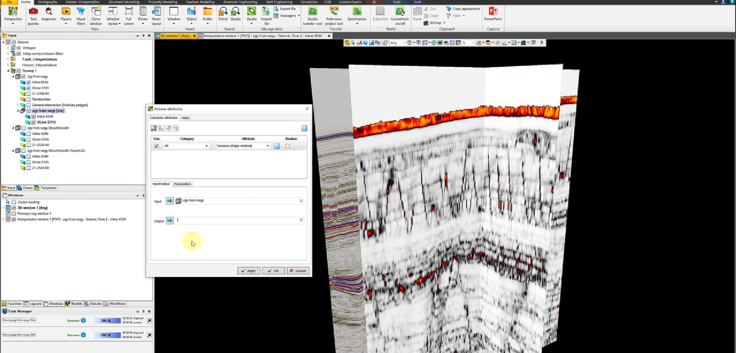 Vertical seismic panel with interpreted surface intersection