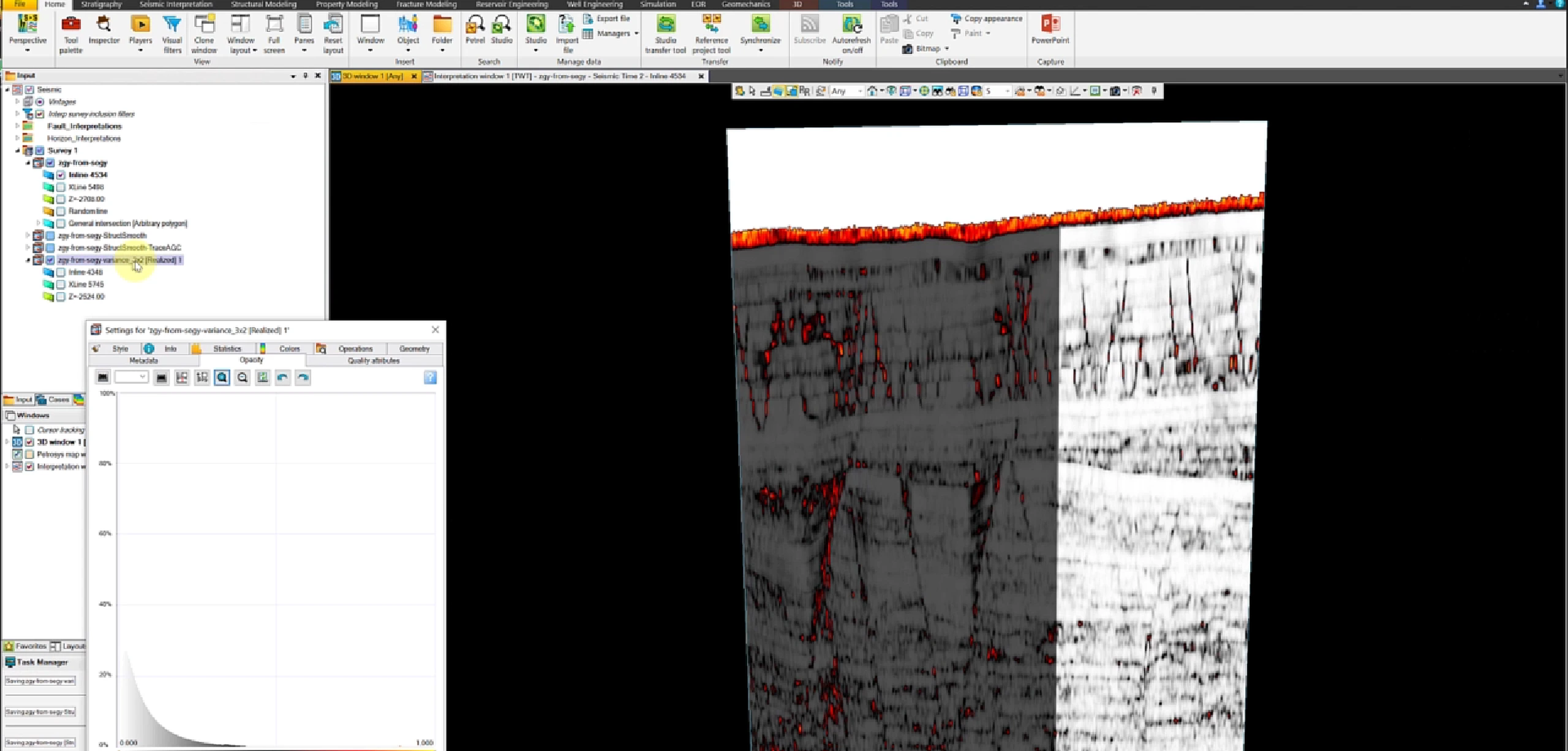Seismic display opacity and colour-control review