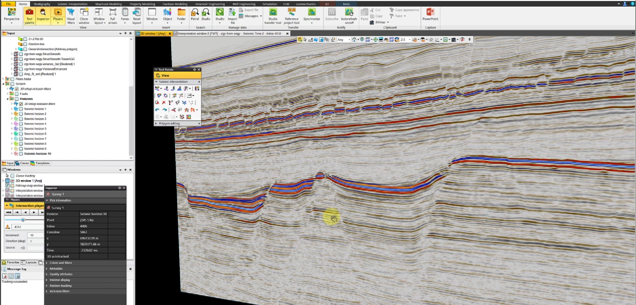 Horizon continuity review across a disrupted seismic interval