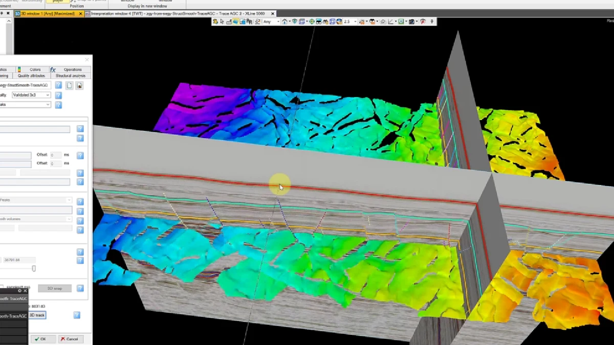 Surface map integrated with orthogonal seismic sections