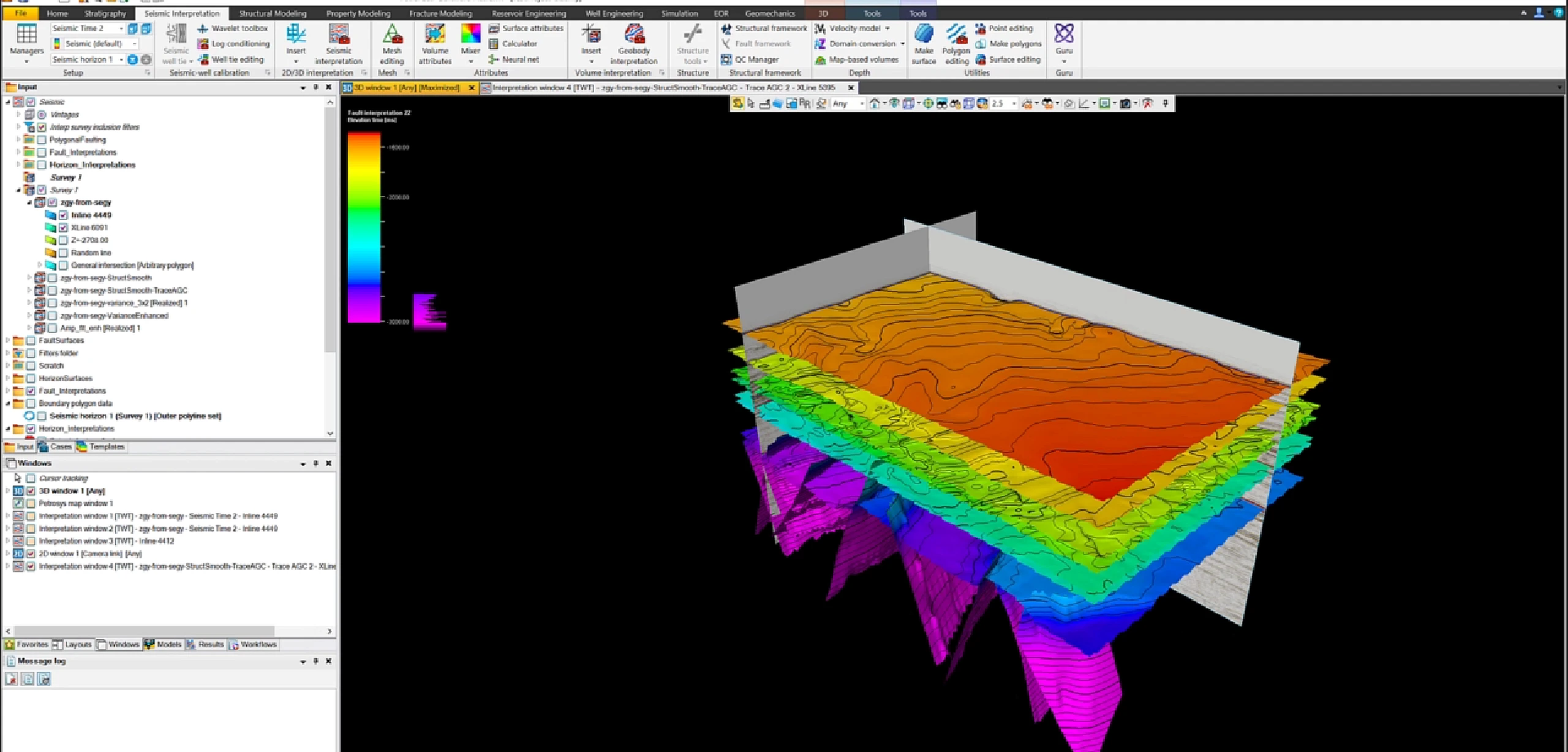 Final integrated structural framework with horizons, faults and seismic panels